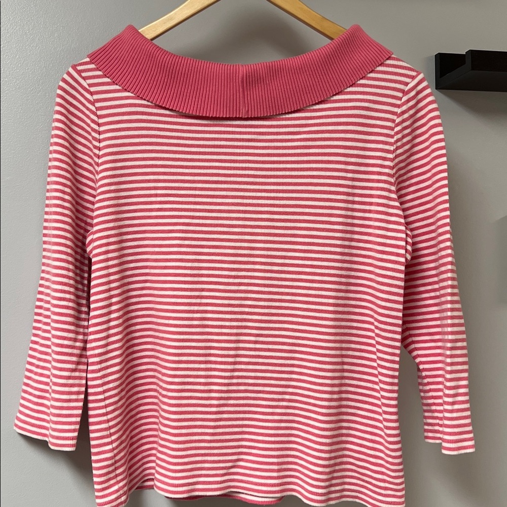 Rafaella Pink and White Striped Cowl Neck Cropped Top Sz L - Picture 4 of 5